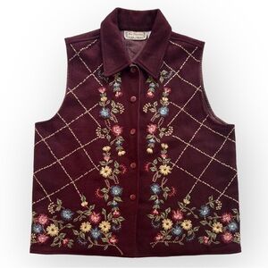 Retro Grandmacore Colorful Floral Embroidered Vest